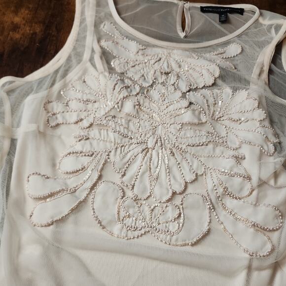 WHITE HOUSE BLACK MARKET | Whimsigoth Cream Embroidered Sequined Mesh Tank | M - Picture 11 of 12